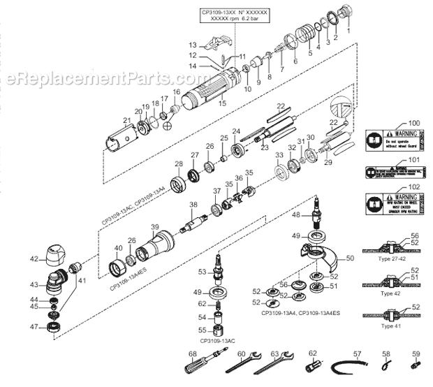 Page A Diagram and Parts List for CP3109-13A4ES 6151607040 Chicago Pneumatic Angle Grinder